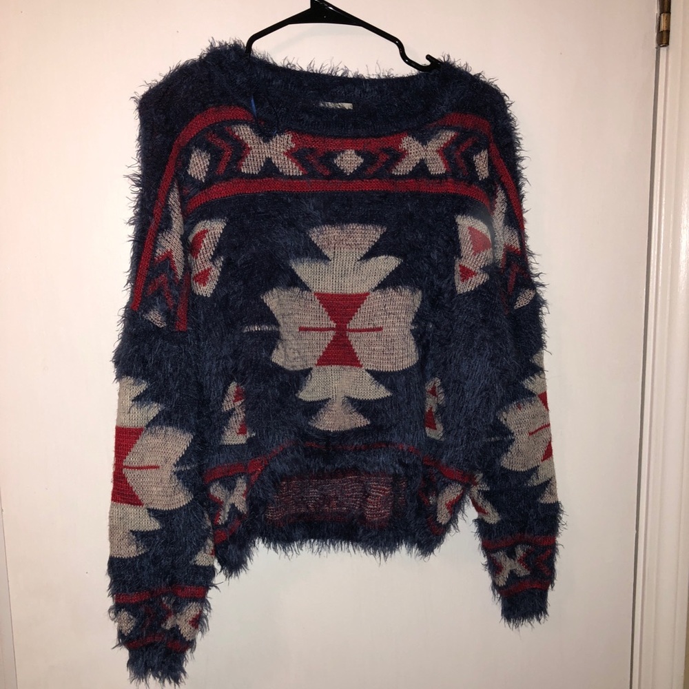 Fuzzy tribal crop sweater